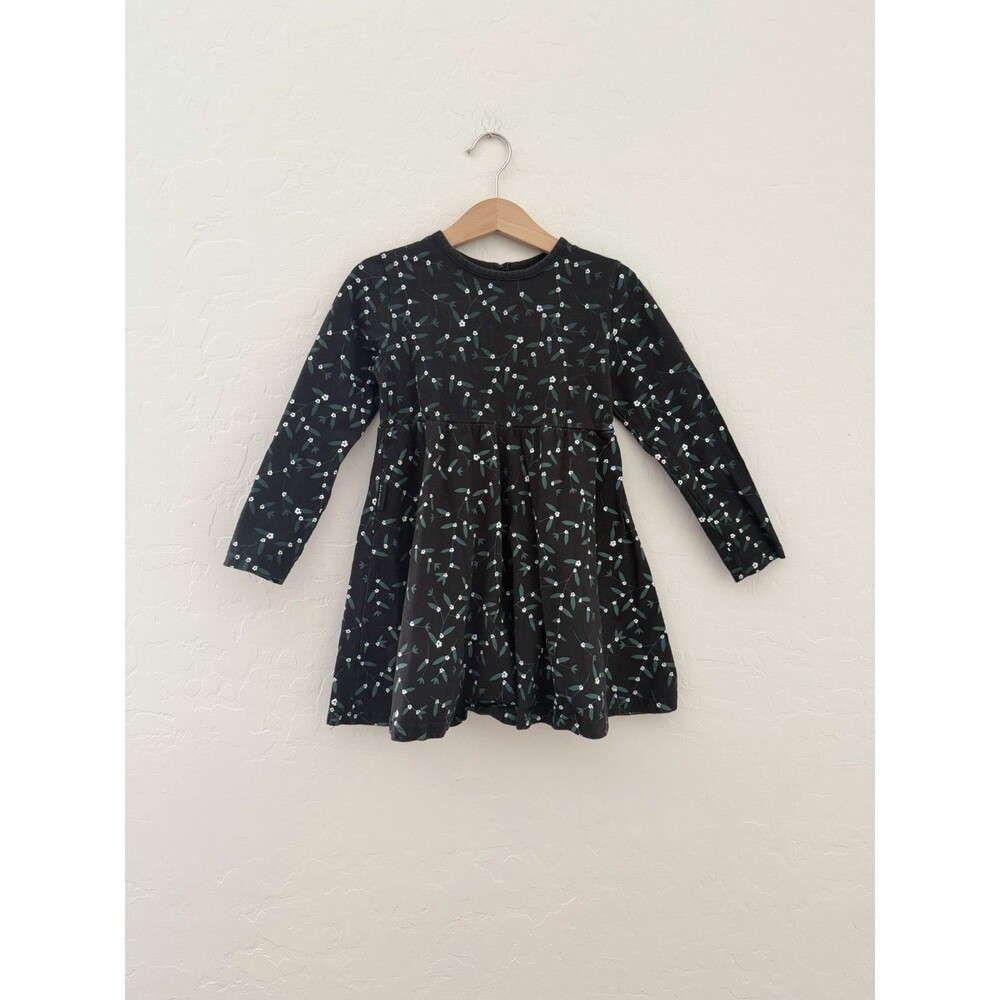 Dot Australia Girls Floral Long Sleeve Dress Black Green Cotton 4T